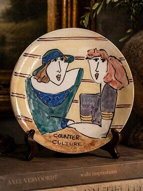 Merry Cox 1997 “Counter Culture” Signed Studio Art Plate 8.5” Figurative Ceramic